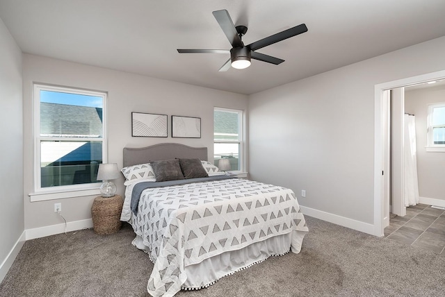 bedroom featuring carpet and ceiling fan