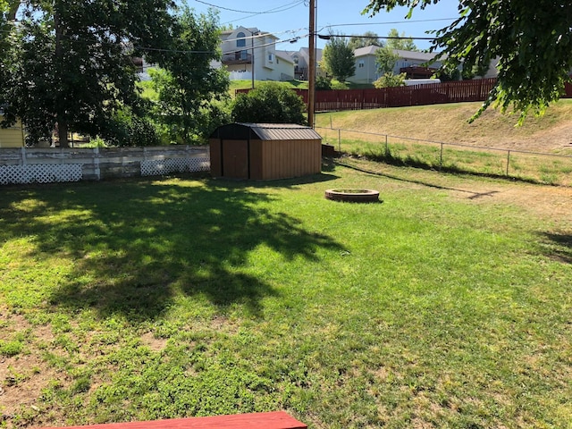 view of yard with a shed