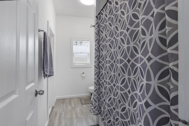 bathroom with wood-type flooring and toilet