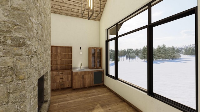 interior space featuring a healthy amount of sunlight, dark wood-type flooring, and sink