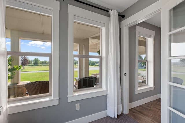 doorway with dark hardwood / wood-style floors