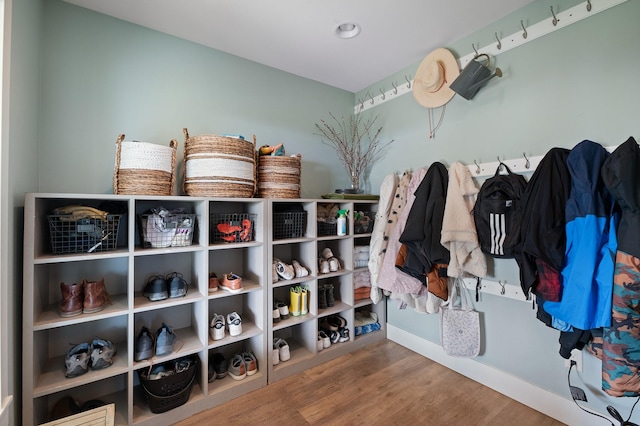 mudroom with hardwood / wood-style flooring