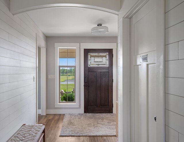 foyer with wood-type flooring