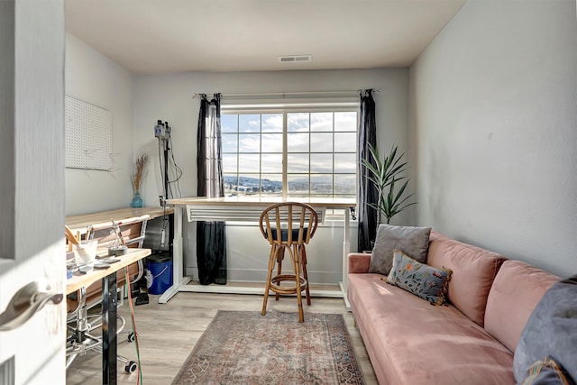 living room with light hardwood / wood-style flooring