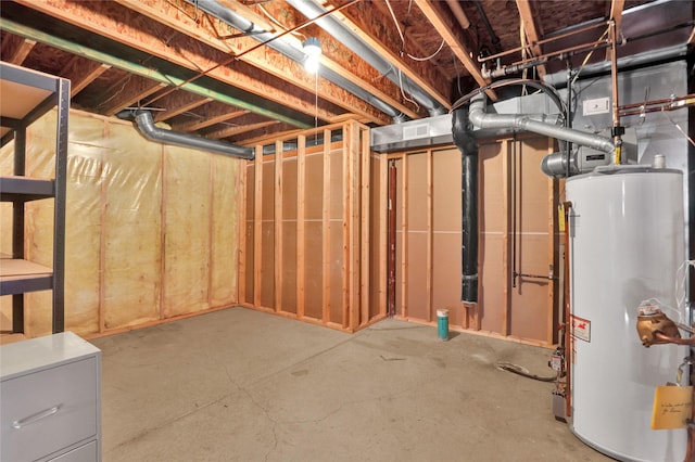 basement featuring gas water heater