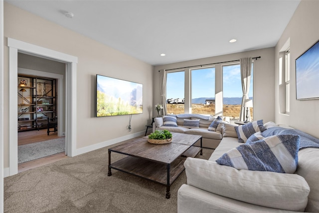 living room with light carpet