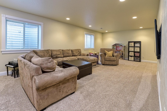 living room with light carpet