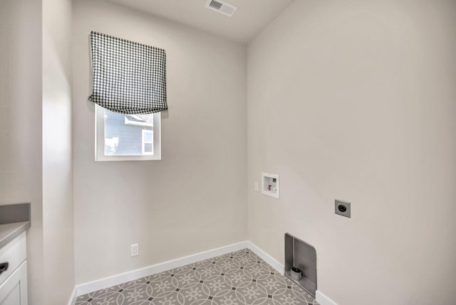 clothes washing area featuring hookup for an electric dryer and hookup for a washing machine