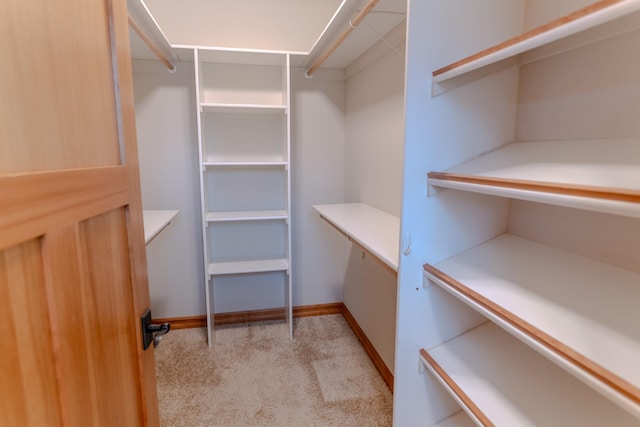 spacious closet featuring light carpet