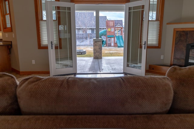 living room with french doors