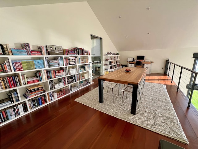 office space featuring hardwood / wood-style floors and lofted ceiling