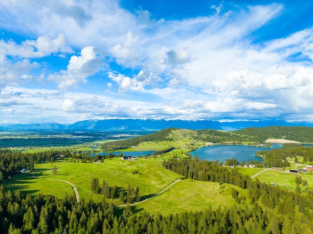 aerial view with a water and mountain view