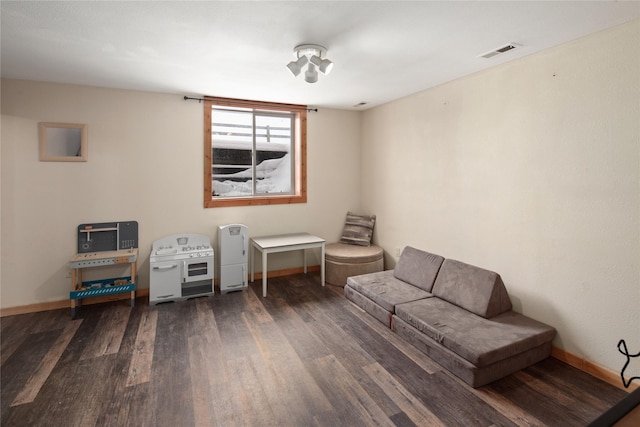 sitting room featuring dark wood-type flooring