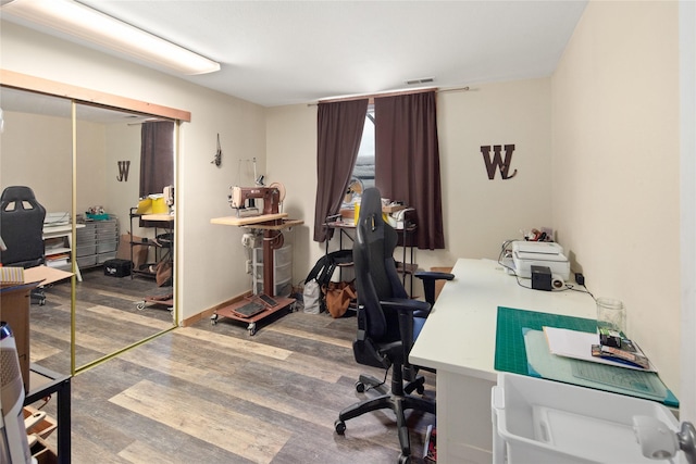 home office featuring wood-type flooring