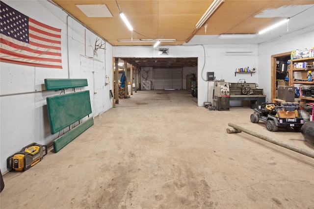 basement featuring a workshop area