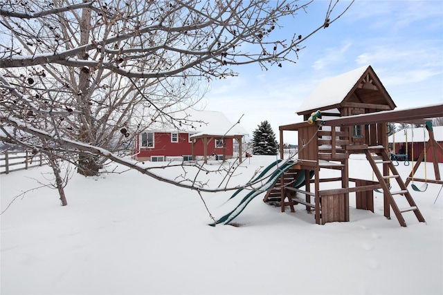 view of snow covered playground