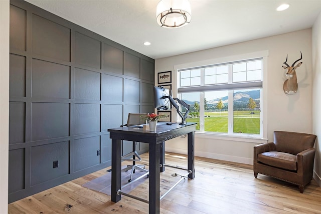 office area featuring light hardwood / wood-style flooring