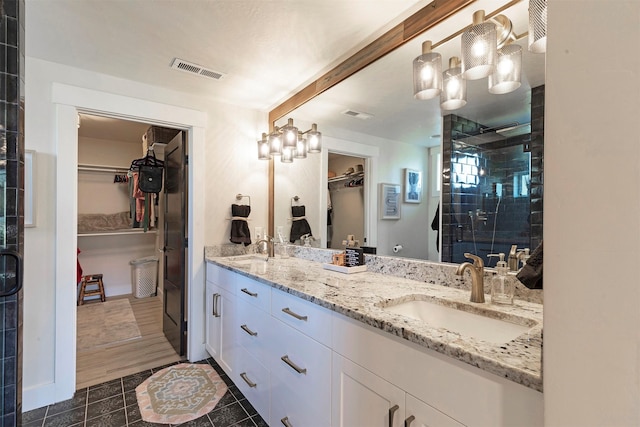 bathroom featuring vanity and walk in shower