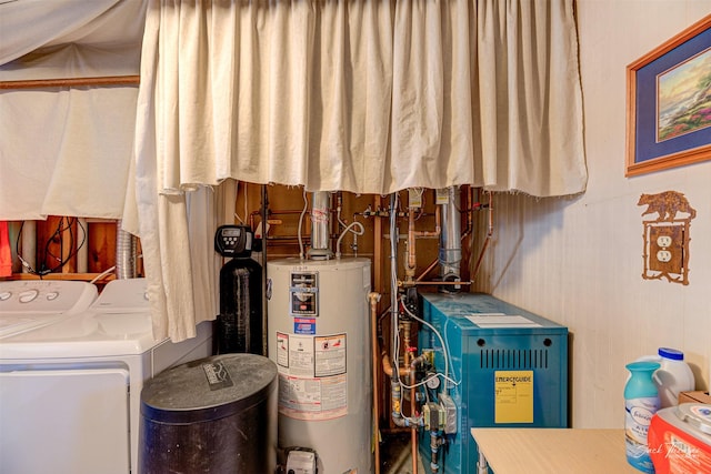 utilities with washing machine and dryer and gas water heater