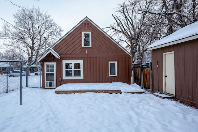 view of snow covered property