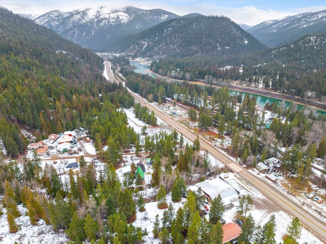 birds eye view of property featuring a water and mountain view