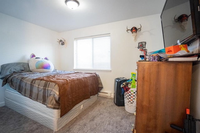 carpeted bedroom with baseboard heating