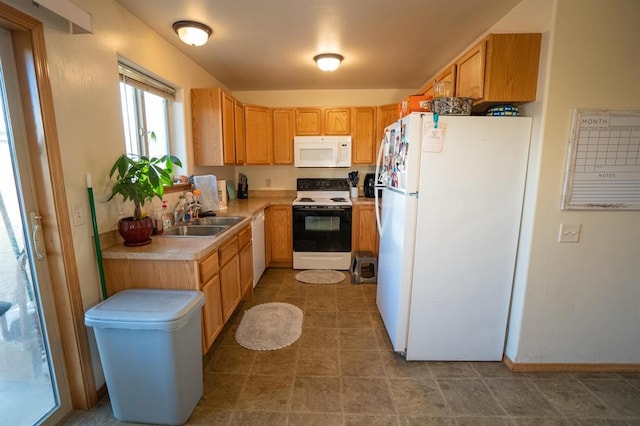 kitchen with sink and white appliances