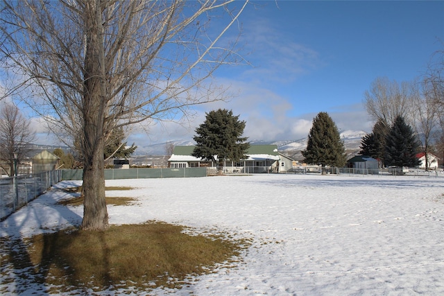 view of yard layered in snow