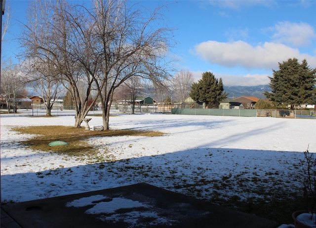 view of yard layered in snow