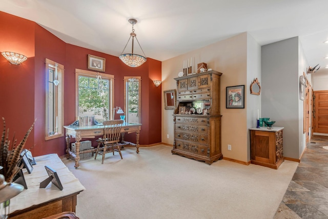 view of carpeted home office