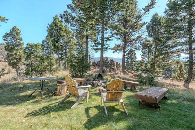 view of yard featuring a mountain view