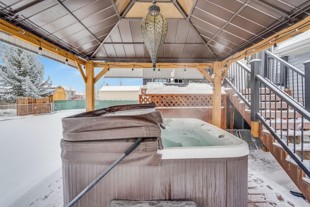 view of patio with a gazebo and a hot tub