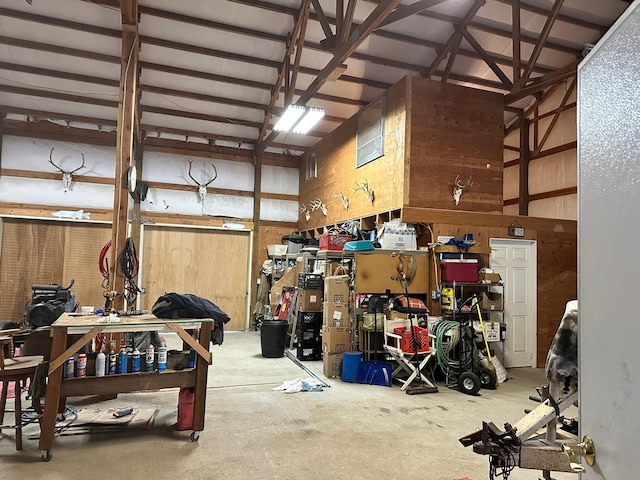 garage featuring a workshop area