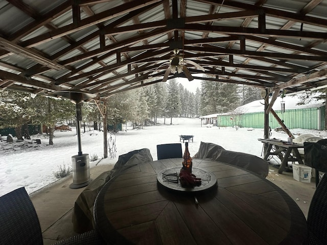 view of snow covered patio