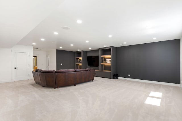 living room with light colored carpet