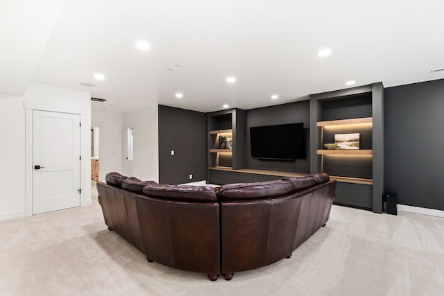 living room with light colored carpet