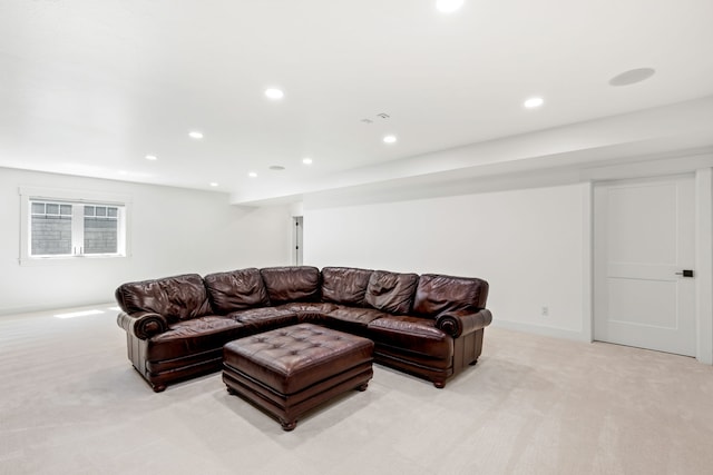 living room with light colored carpet