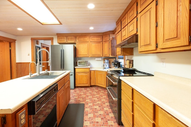 kitchen featuring sink, wood ceiling, and appliances with stainless steel finishes