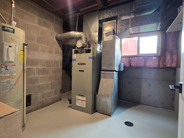 utility room with electric water heater and heating unit