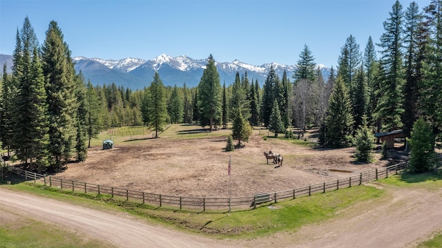 exterior space featuring a rural view and a mountain view