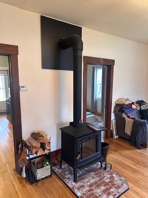 208 Cedar St, Superior, MT 59872 - detailed view of a wood stove and wood finished floors