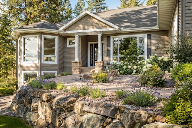 craftsman house with stone siding and a shingled roof