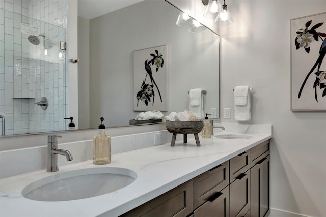 bathroom featuring vanity and walk in shower