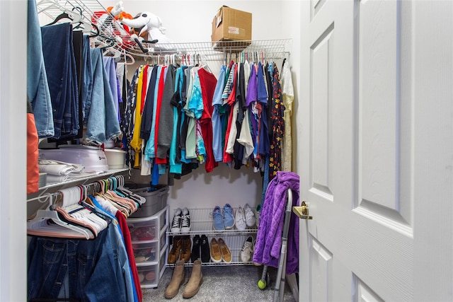 walk in closet with carpet floors