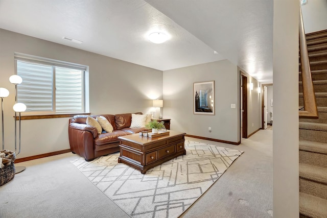 living room with light carpet