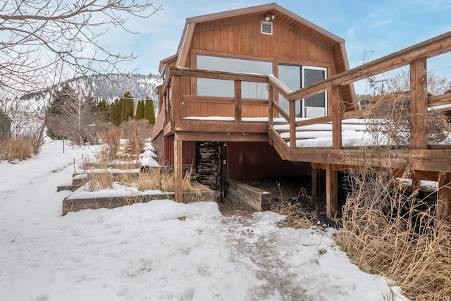 view of snow covered property