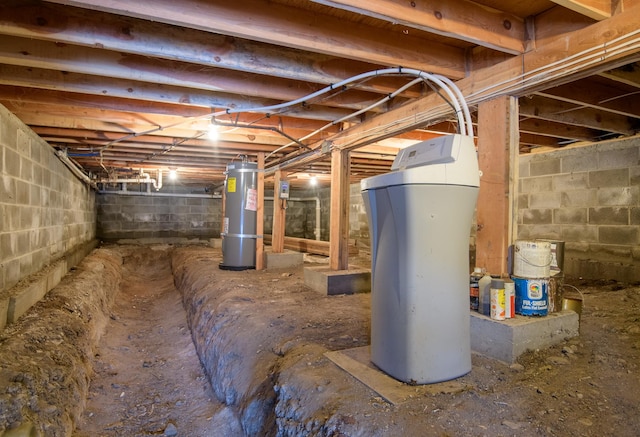 basement featuring secured water heater