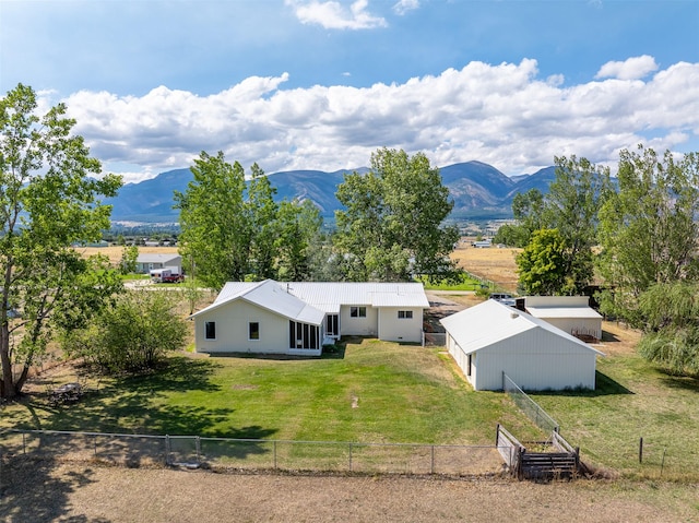 aerial view featuring a rural view and a mountain view