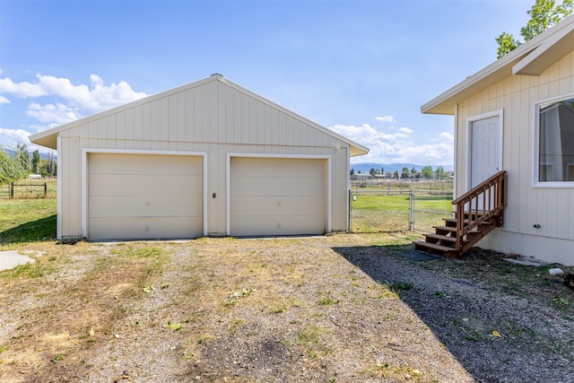 garage with a rural view