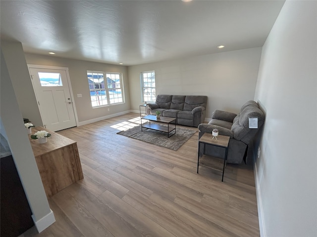 living room with light wood-type flooring